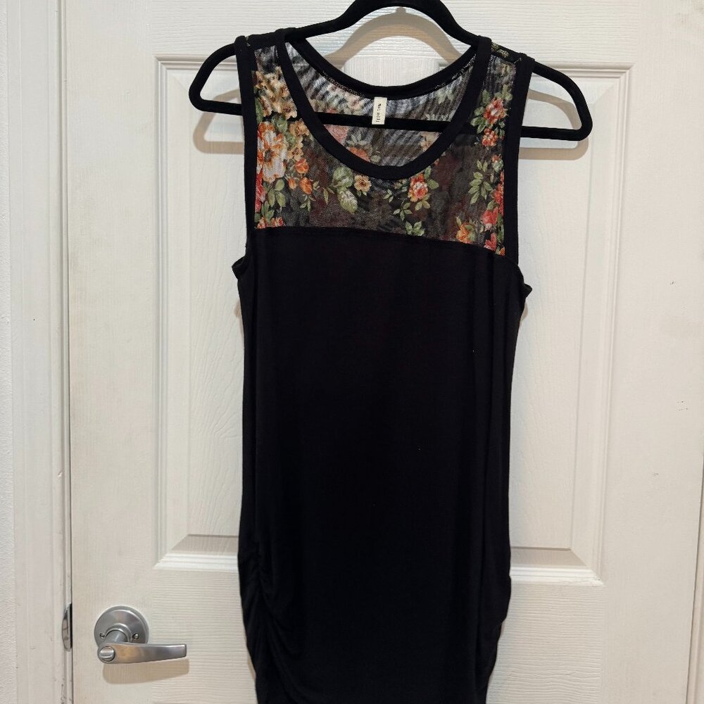 Black and floral mesh tank top